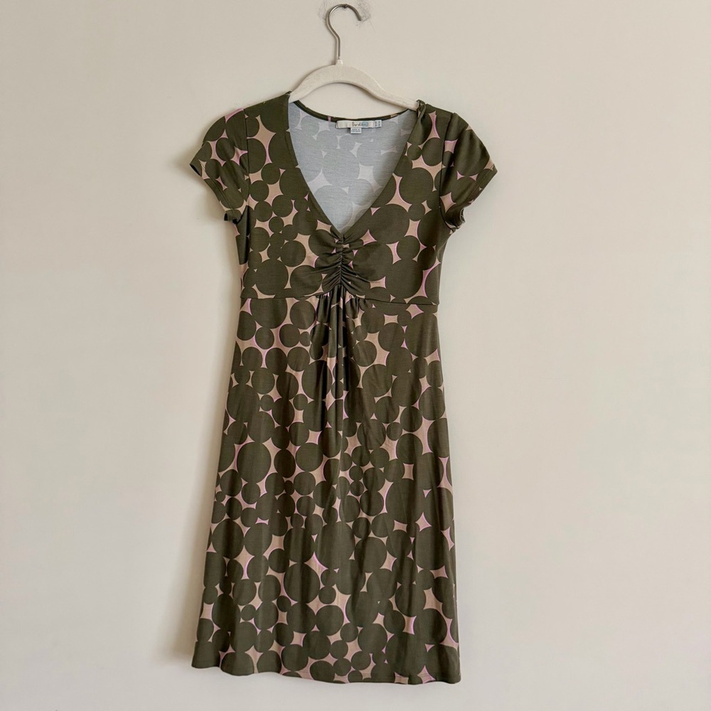 Boden Jersey Dress US 2P Retro Geometric Print Ruched V Neck Short Sleeve WH316